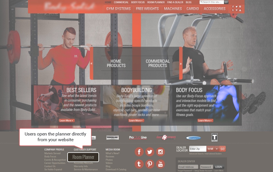 gym retailers website with floor planner